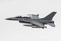 Um caça F-16 da Dinamarca.