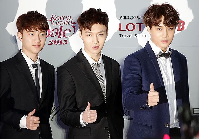 From left to right: D.O, Lay, and Kai at the 24th Seoul Music Awards in January 2015