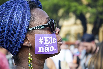 Protester in Porto Alegre, Brazil, participating in the Ele Não movement