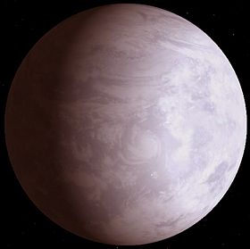 Vue d'artiste de Gliese 581 c, d'après l'hypothèse de la planète océan.