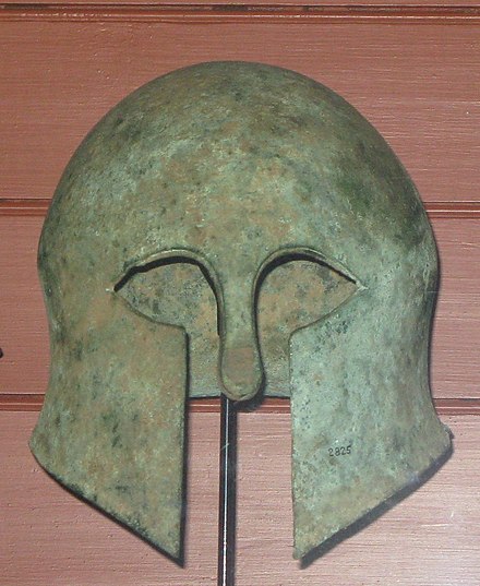 An Etruscan bronze helmet