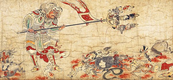 Sendan Kendatsuba, one of the eight guardians of Buddhist law, banishing evil in one of the five paintings of Extermination of Evil