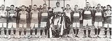 FC Askania Forst als Südostdeutscher Meister 1913. V. l. n. r.: Hamann, Koßwig, Jahn, Jank, Wolf, Pöthe, Hilbrink, Sank II, Furkert, Sank I, Laarz