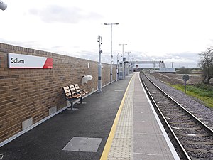 First day of Soham railway station - platform from north.jpg