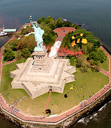 Fort Wood's star-shaped walls became the base of the Statue of Liberty. Flickr - The U.S. Army - The Golden Knights land at Statue of Liberty in New York City (2).jpg