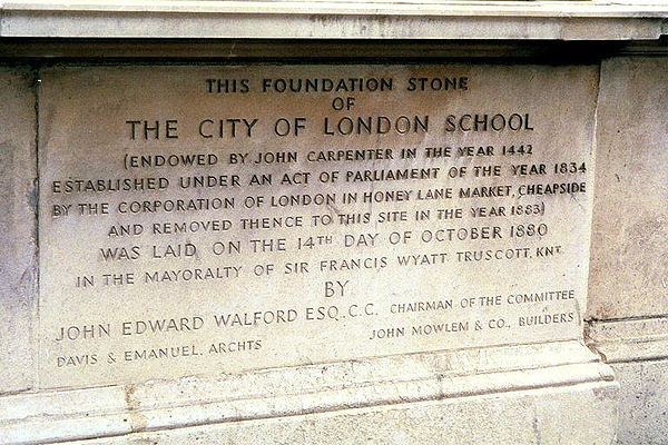 Foundation Stone of the City of London School