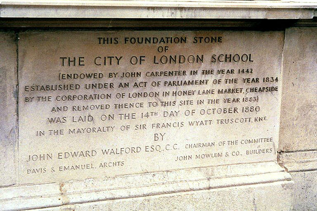 Foundation Stone of the City of London School