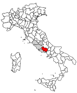 Karta över Italien med Provincia di Frosinone markerat