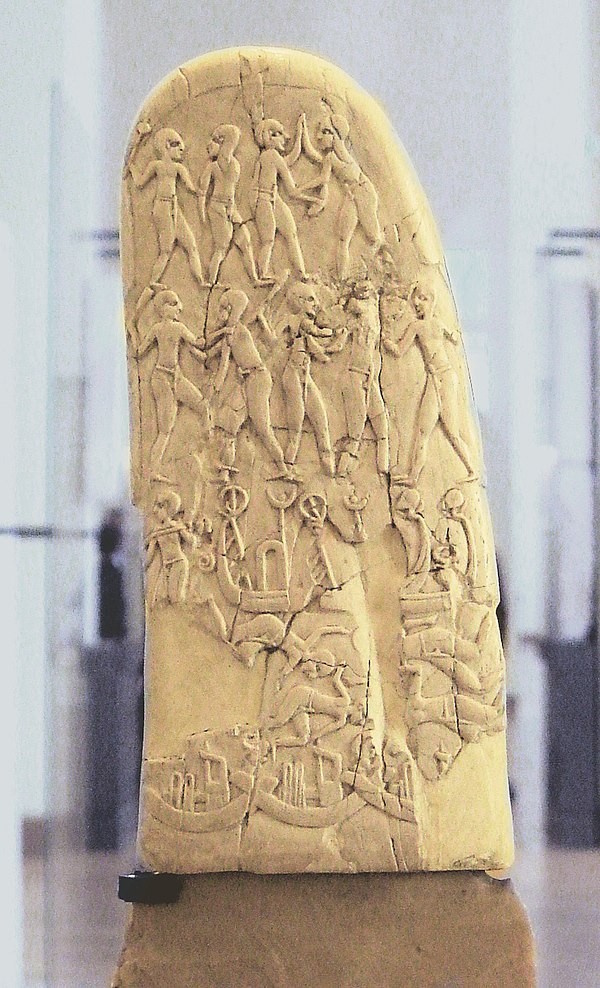 Possible illustration of the conflict between Abydos and Nekhen (Hierakonpolis), on the Gebel el-Arak Knife, Louvre Museum, 3300–3200 BCE.