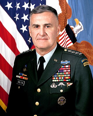 <span class="mw-page-title-main">Hugh Shelton</span> 14th Chairman of the Joint Chiefs of Staff