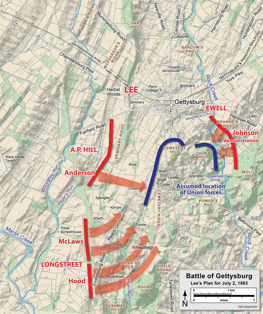 Robert E. Lee's plan for July 2, 1863, the second day of the Battle of Gettysburg
