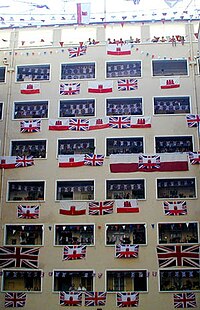 Tercentenary celebrations in Gibraltar, flags fly everywhere. Gibraltar Tercentenary flag display.jpg