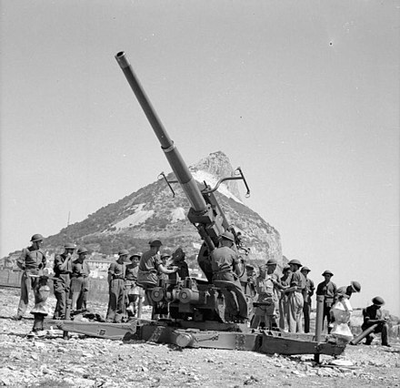 The Gibraltar Defence Force training on a 3.7-inch gun. Gibraltar during the Second World War GM4392.jpg