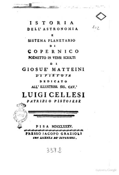 File:Giosuè Matteini - Istoria dell'astronomia e sistema planetario di Copernico, 1785.djvu