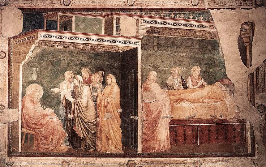Geboorte van Johannes de Doper, ca. 1318-1322, muurschildering, Cappella Peruzzi, Santa Croce, Florence