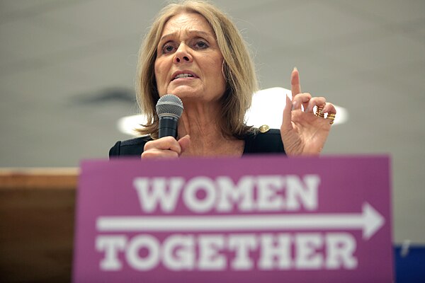 Gloria Steinem speaking with supporters at the Women Together Arizona Summit at Carpenters Local Union in Phoenix, Arizona