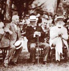 University presidents Harry Burns Hutchins, left, and James Burrill Angell, center, with Cornell University founder Andrew Dickson White, right, in a 1900s photograph HarryHutchins JamesAngell AndrewWhite.png