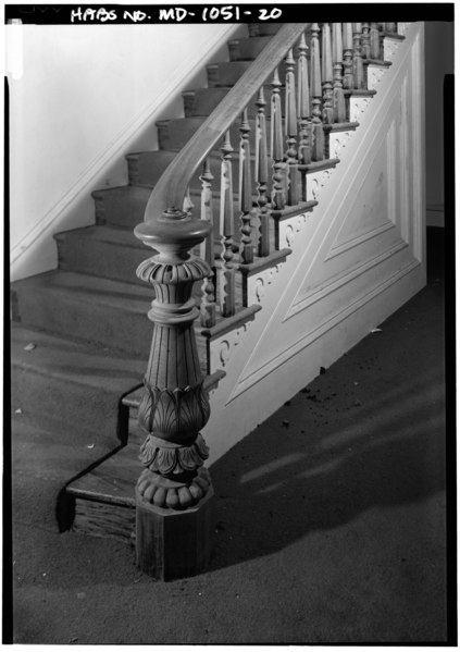 File:INTERIOR VIEW, FIRST FLOOR, DETAIL OF STAIRWAY AND NEWEL POST, LOOKING EAST - Gambrill House, Urbana Park, Frederick, Frederick County, MD HABS MD,11-FRED.V,18-20.tif