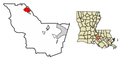 Iberville Parish Louisiana Incorporated and Unincorporated areas Rosedale Highlighted.svg