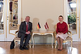 Abraham with Latvian Parliament Speaker Inese Libina-Egnere in 2022 Inese Libina-Egnere tiekas ar Vacijas Federativas Republikas Bundestaga deputatu 04.jpg