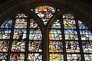English: Detail of the stained-glass window number 15 in the Sint Janskerk at Gouda, Netherlands: "Jesus baptized by John the Baptist"
