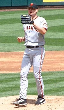 Jason Schmidt was the Giants' Opening Day starting pitcher in 2005 and 2006. Jason Schmidt.JPG