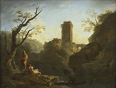 Joseph Vernet - Paysage avec un arbre et deux hommes, une tour en arrière-plan.jpg