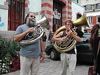 Two musicians playing helicons.