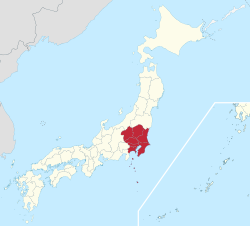 ภาคคันโตแสดงในแผนที่ประเทศญี่ปุ่น