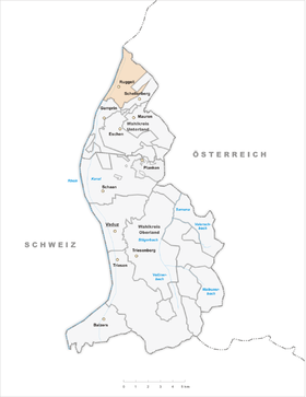 Lage der Gemeinde Ruggell im Fürstentum Liechtenstein (anklickbare Karte)
