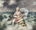 Der arme Sänger (Arion auf dem Delphin). Aquarell auf cremefarbenem Karton. 1841. Ca. 13 : 15,5 cm. Bezeichnet "Der arme Sänger. Ballade von J. v. Zedlitz, gemalt von M. Kern 1841".