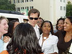 Kevin Bacon greets a crowd at Jefferson Square in Columbia, South Carolina in October, 2006 while filming Death Sentence.