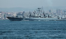 The frigate Ladny heading through the Bosphorus in Istanbul (2015) Krivak-class missile frigate Ladny, Istanbul in 2015.jpg