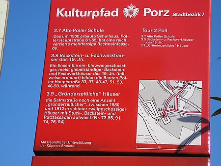 Kulturpfad Porz, 3.7; 3.8; 3.9, Poll, Alte Poller Schule; Backstein u. Fachwerkhäuser des 19. Jh.; Gründerzeitliche Häuser