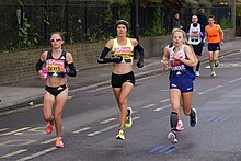 Women's elite runners Charlotte Purdue (16th), Sonia Samuels (14th) and Alyson Dixon (13th). LONDON MARATHON 24.04.2016 dixon samuels purdue.jpg