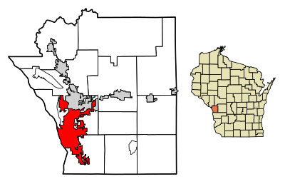 Location of La Crosse in La Crosse County, Wisconsin.