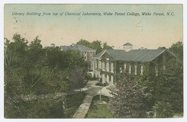 The original campus of Wake Forest College in Wake Forest, North Carolina.