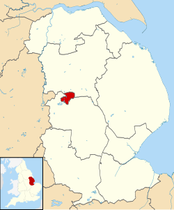 Lincolnin kaupunkipiirin sijainti Englannissa ja Lincolnshiressä.