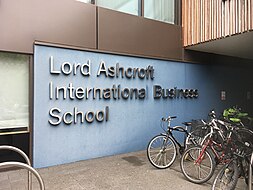 Lord Ashcroft International Business School in Cambridge is the seat of the Faculty of Business and Law at ARU. Lord Ashcroft International Business School, Anglia Ruskin University, Cambridge, England.jpg