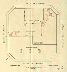 Plànol dels refugis 253 i 327 a la finca entre els carrers Comte Borrell, Comte d'Urgell, Mallorca i Provença (Eixample)