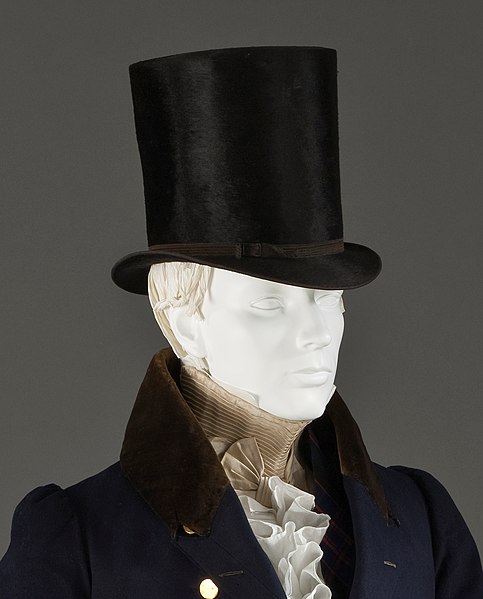 File:Man's tailcoat detail with stock and beaver top hat.jpg