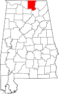 マディソン郡の位置を示したアラバマ州の地図