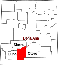 Map of Novi Meksiko highlighting Doña Ana County