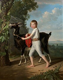 Portrait en pied de Jean Prosper Camille Charles Goujon de Gasville (1795-1856), tenant une chèvre noire, vers 1802 (propirété privée)