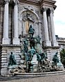 Sculpture and fountain of king Mathias of Hungary, in the Buda Castle, Budapest