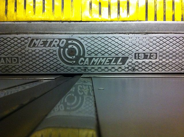 A door step plate from a unit of London Underground 1973 Stock, built by Metro-Cammell