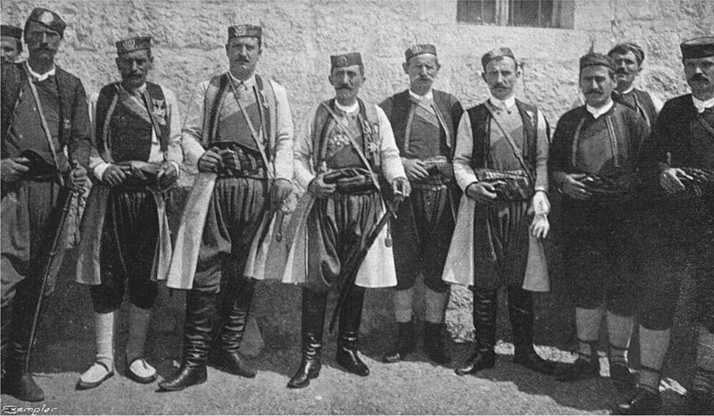 File:Montenegrin officers in national costumes, R. Wyon (1904).jpg