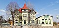 Gasthaus „Laubenschlößchen“ mit vorgelagerter Terrasse, Stützmauer und Einfriedung