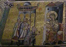 Mosaici del battistero, maria e gesù 04 adorazione dei Magi.jpg