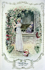 À la demande de sa tante Bertram, Fanny cueille les dernières roses, en pleine chaleur (C. E. Brock, 1908).